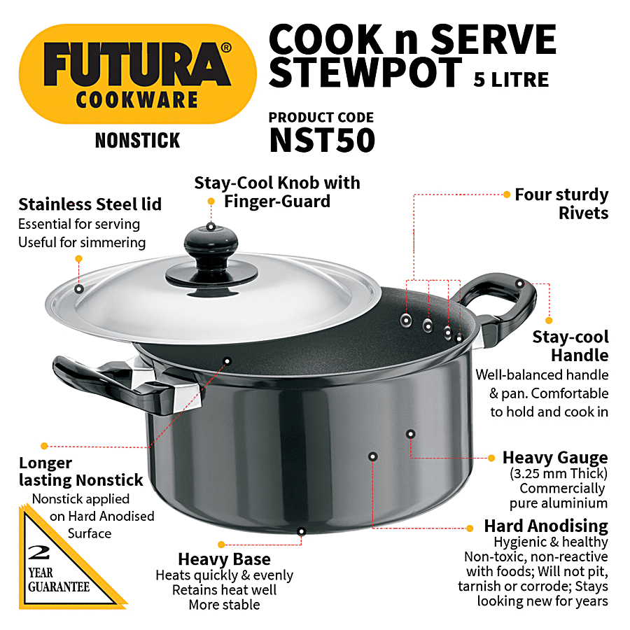 Hawkins Futura Hard Anodised Cook N Serve Stewpot/Kadhai - Non Stick