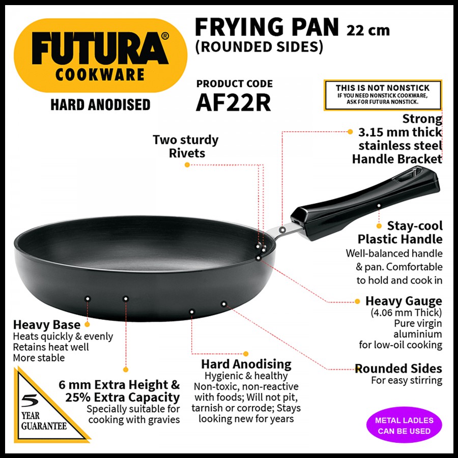 Hawkins Futura Hard Anodised Frying Pan - Rounded Sides