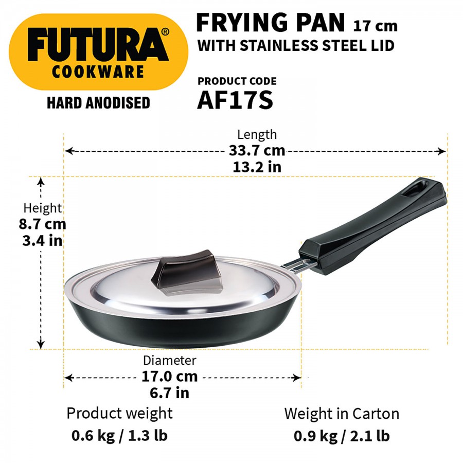 Hawkins Futura Hard Anodised Frying Pan With Steel Lid - Diameter 17 cm