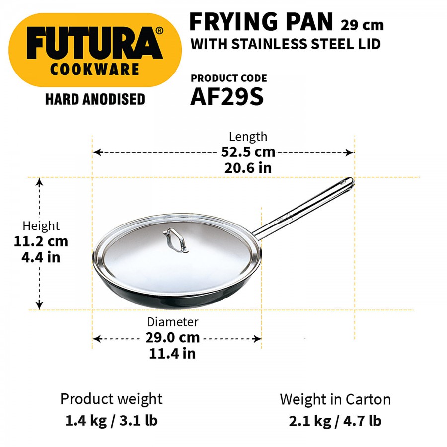 Hawkins Futura Hard Anodised Frying Pan With Steel Lid - Diameter 29 cm