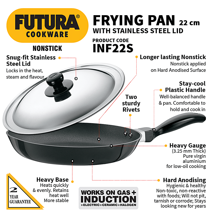 Hawkins Futura Hard Anodised Frying Pan With Steel Lid - Induction Base