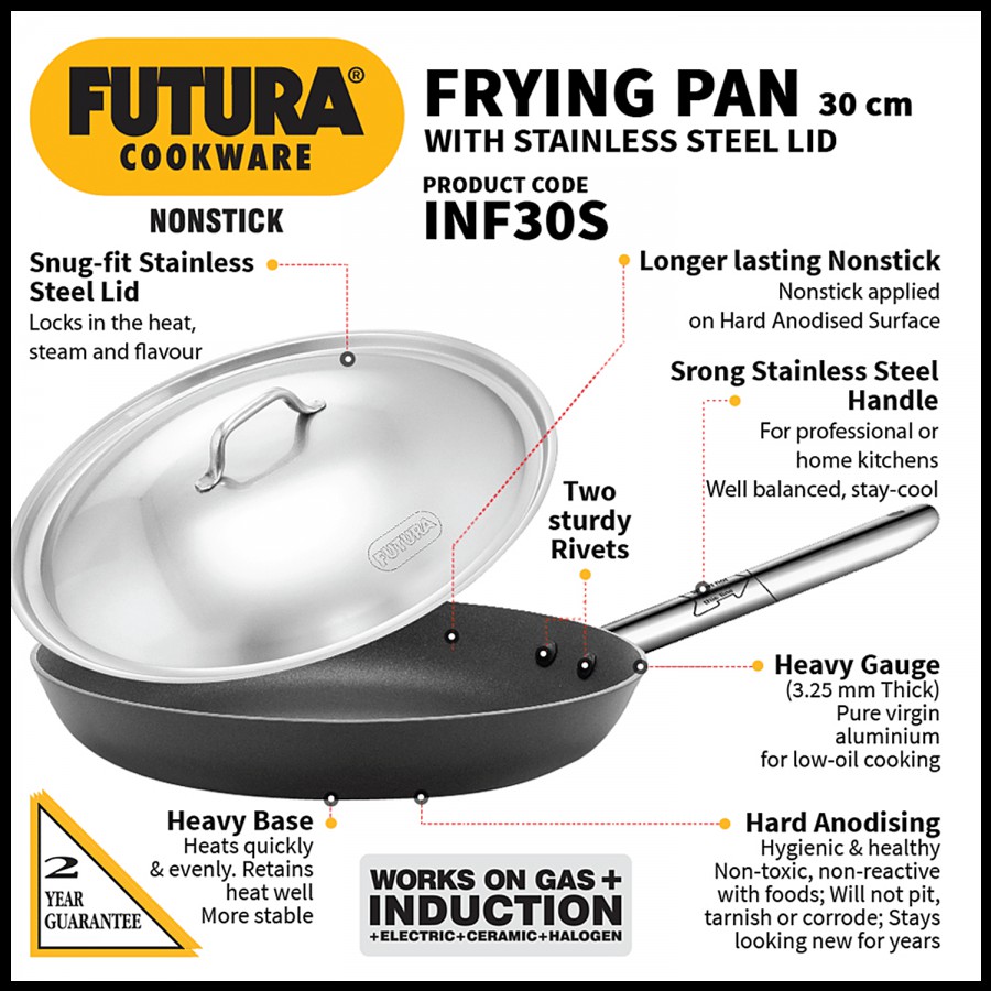 Hawkins Futura Hard Anodised Frying Pan With Steel Lid - Induction Base