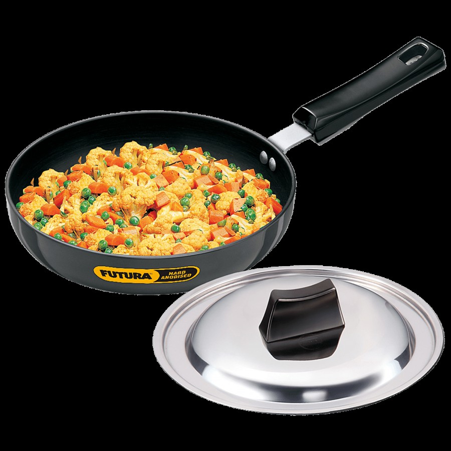 Hawkins Futura Hard Anodised Frying Pan With Steel Lid - Rounded Sides