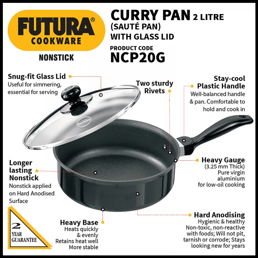 Hawkins Futura Hard Anodised Non-Stick Curry/Saute Pan - 20 cm