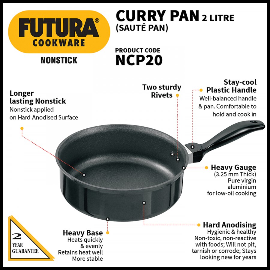 Hawkins Futura Hard Anodised Non-Stick Curry/Saute Pan - 20 cm