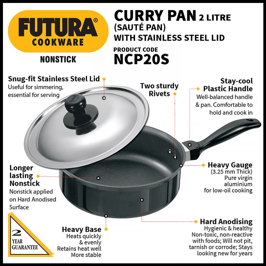 Hawkins Futura Hard Anodised Non-Stick Curry/Saute Pan - 20 cm