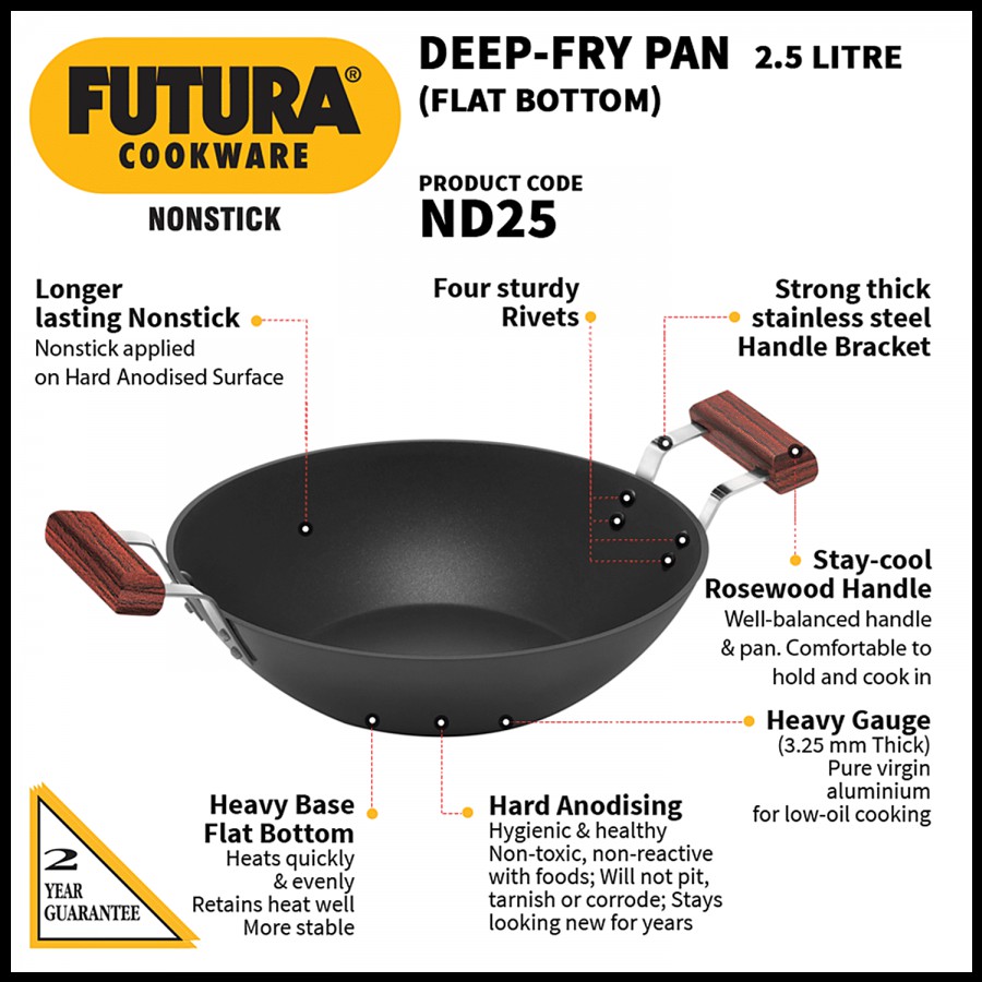 Hawkins Futura Hard Anodised Non-Stick Deep Fry Pan Flat Bottom - Non Stick