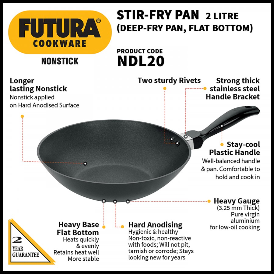 Hawkins Futura Hard Anodised Non-Stick Stir Deep Fry Pan - 26 cm