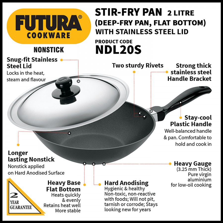 Hawkins Futura Hard Anodised Non-Stick Stir Deep Fry Pan - 26 cm