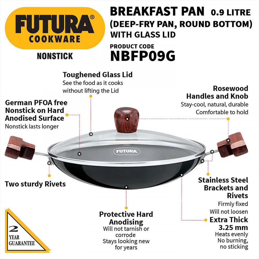 Hawkins Futura Non-stick Breakfast Pan/Appachatty - With Glass Lid