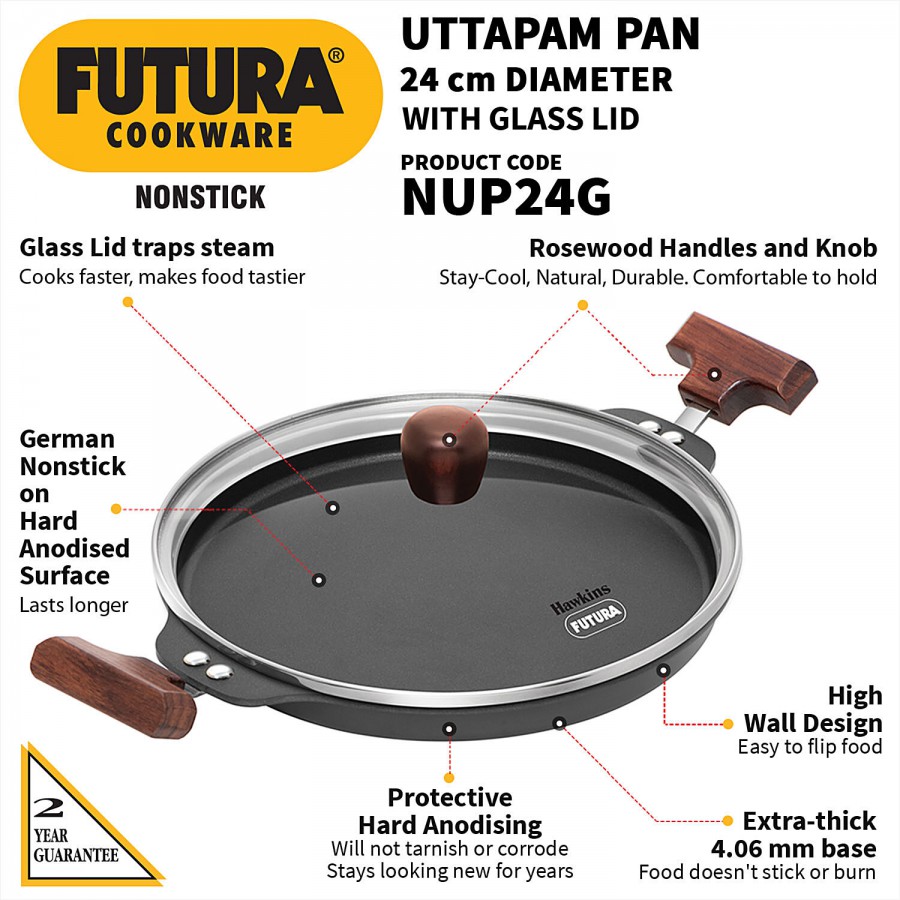 Hawkins Futura Non-stick Uttapam Pan - With Glass Lid