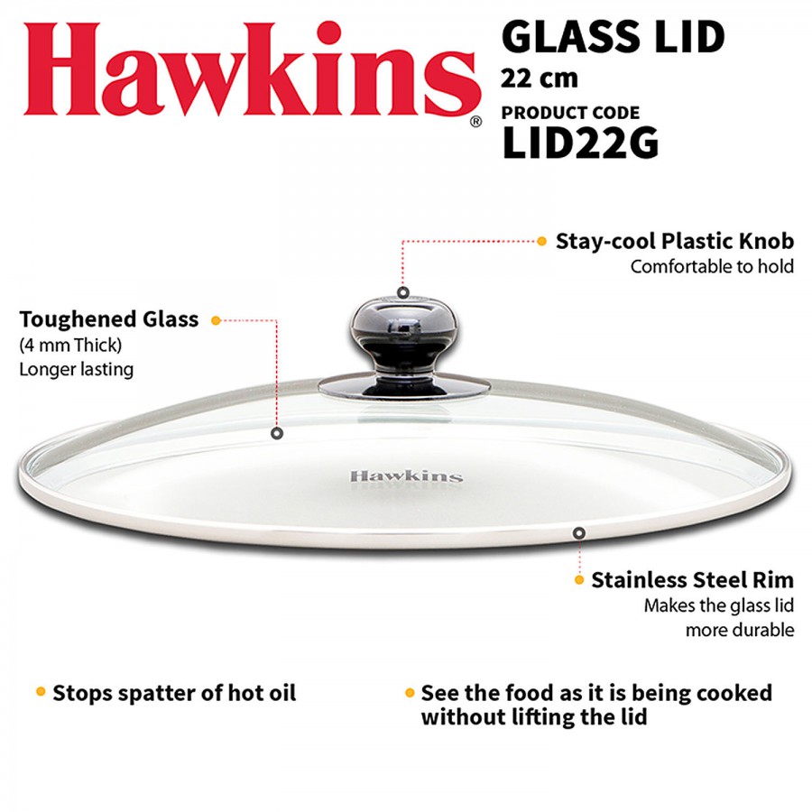 Hawkins Glass Lid - With Stainless Steel Rim