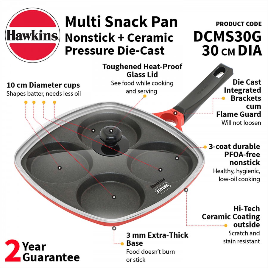 Hawkins Multi Snack Pan - Non-stick + Ceramic Pressure Die Cast