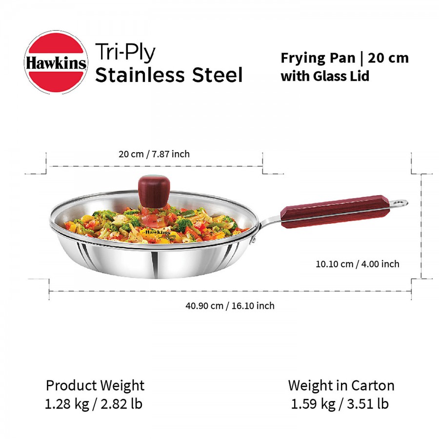 Hawkins Tri-Ply Stainless Steel Frying Pan - With Glass Lid