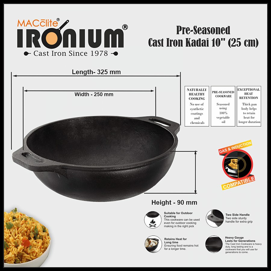 IRONIUM Cast Iron Kadai - Non Stick