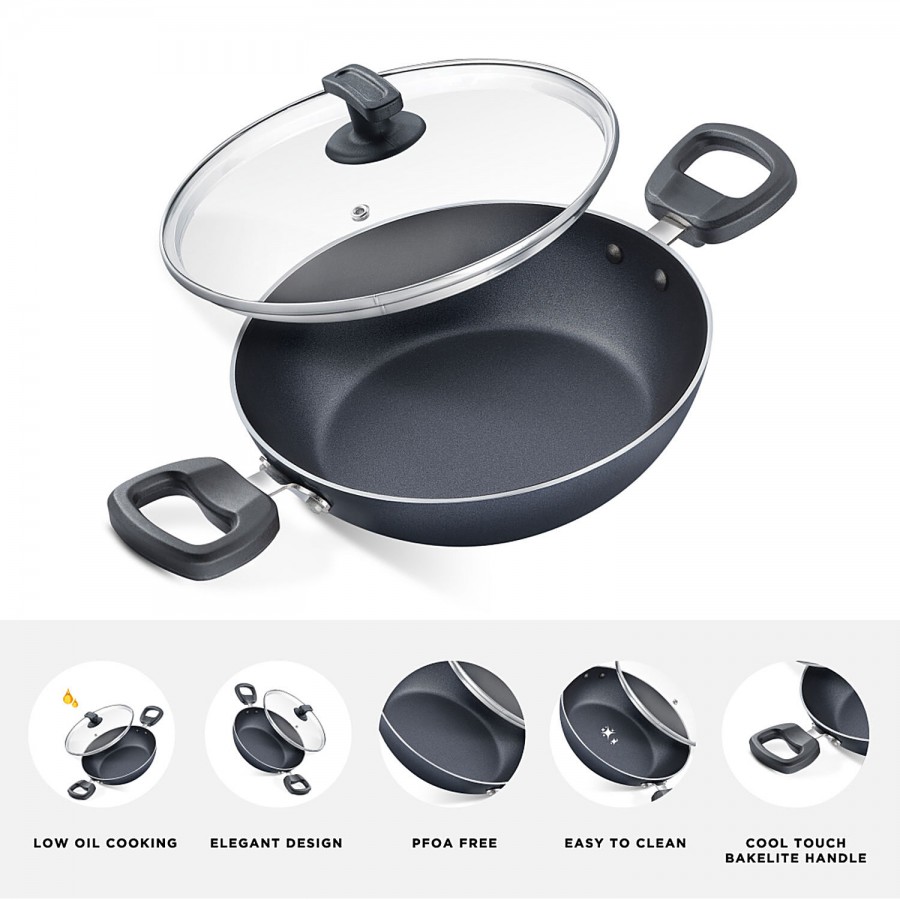 Judge by Prestige Everyday Aluminium Non-Stick Cookware Kadai 28 cm With Glass Lid - Black