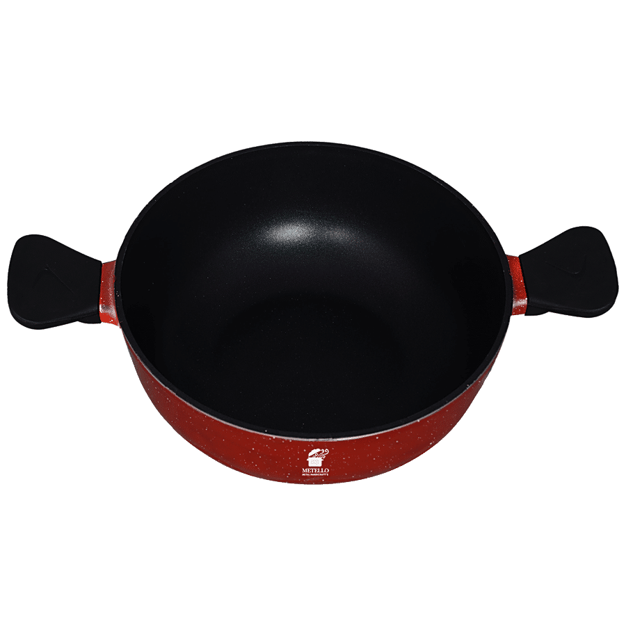 Metello Die-Cast Non-Stick Aluminium Kadhai - With Glass Lid