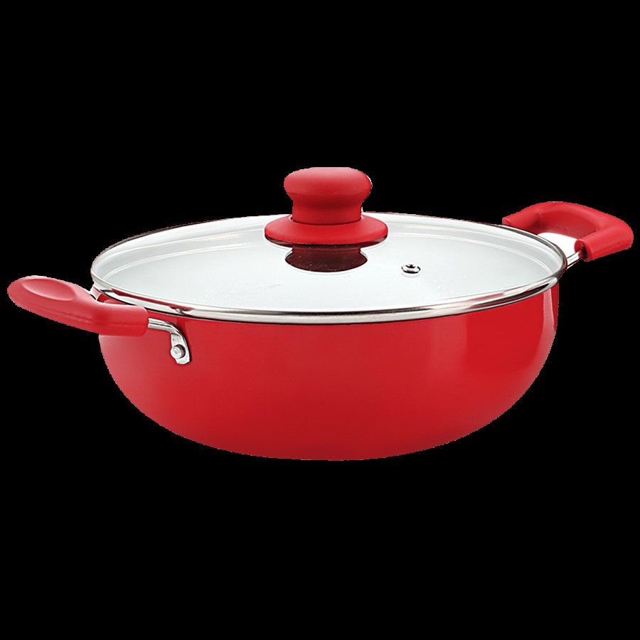 Nirlon New Red Stone Non-Stick Aluminium Kadai - Induction Bottom