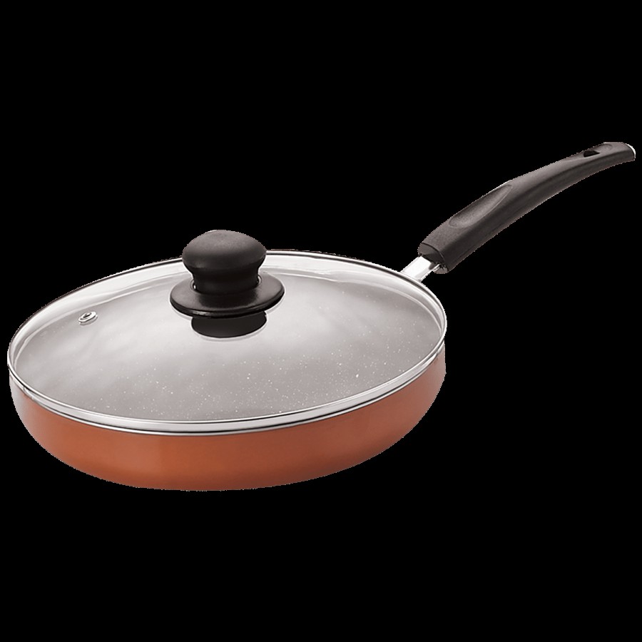 Nirlon Single Browni Non-Stick Aluminium Fry Pan - With Glass Lid