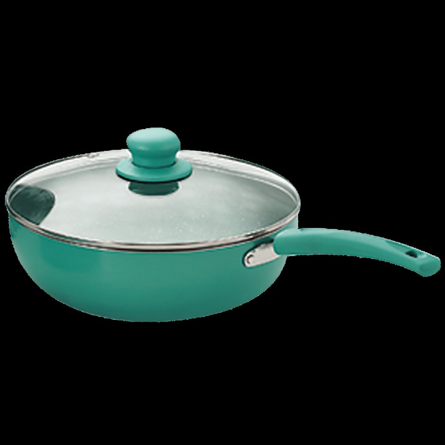 Nirlon Single Greenchef Non-Stick Aluminium Fry Pan - With Glass Lid