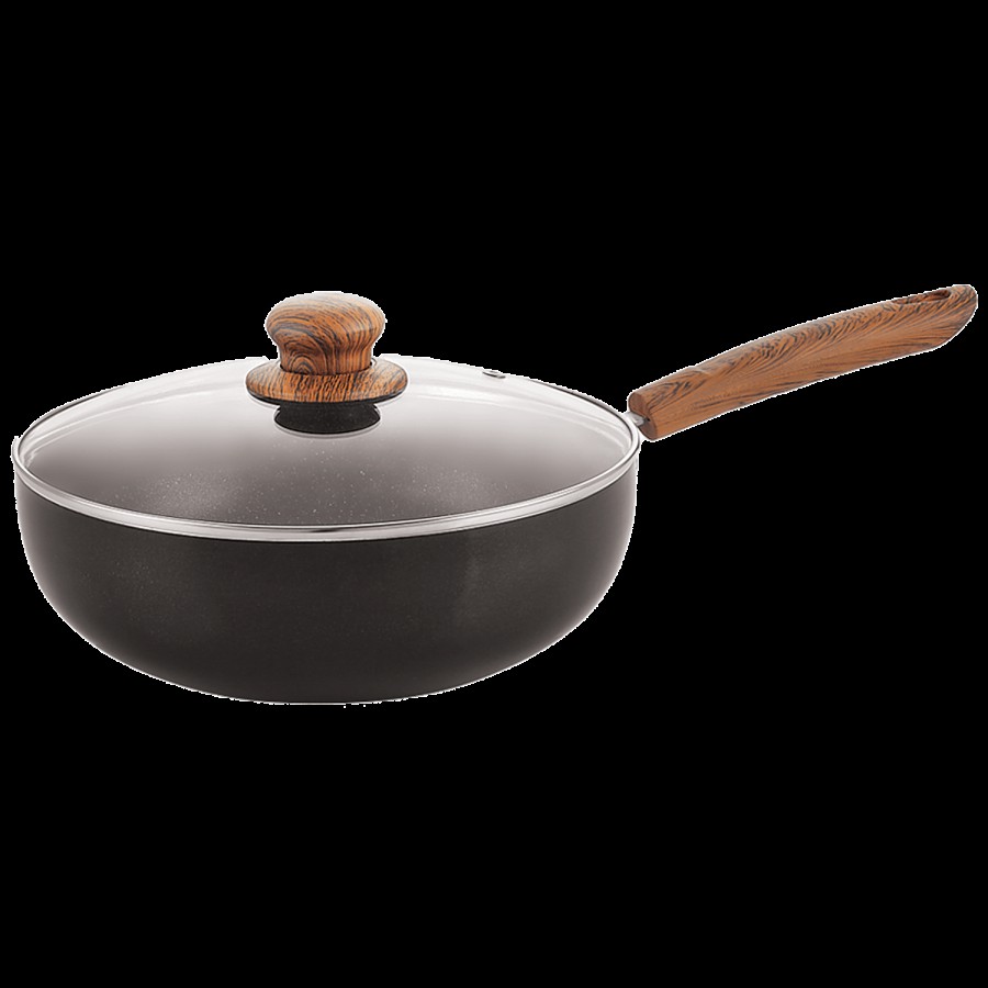 Nirlon Smoky Wood Deep Non-Stick Aluminium Kadai - 3 Layer