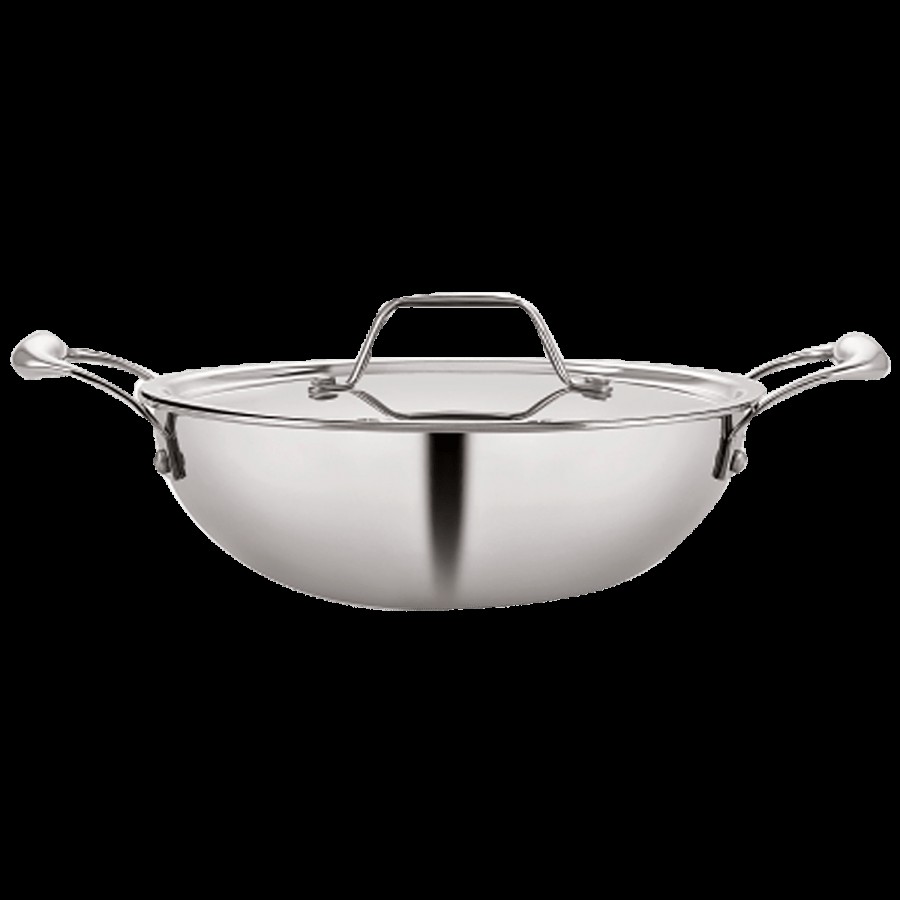 Nosh by Neelam Steel Tri Ply Kadai With Lid - Induction Base