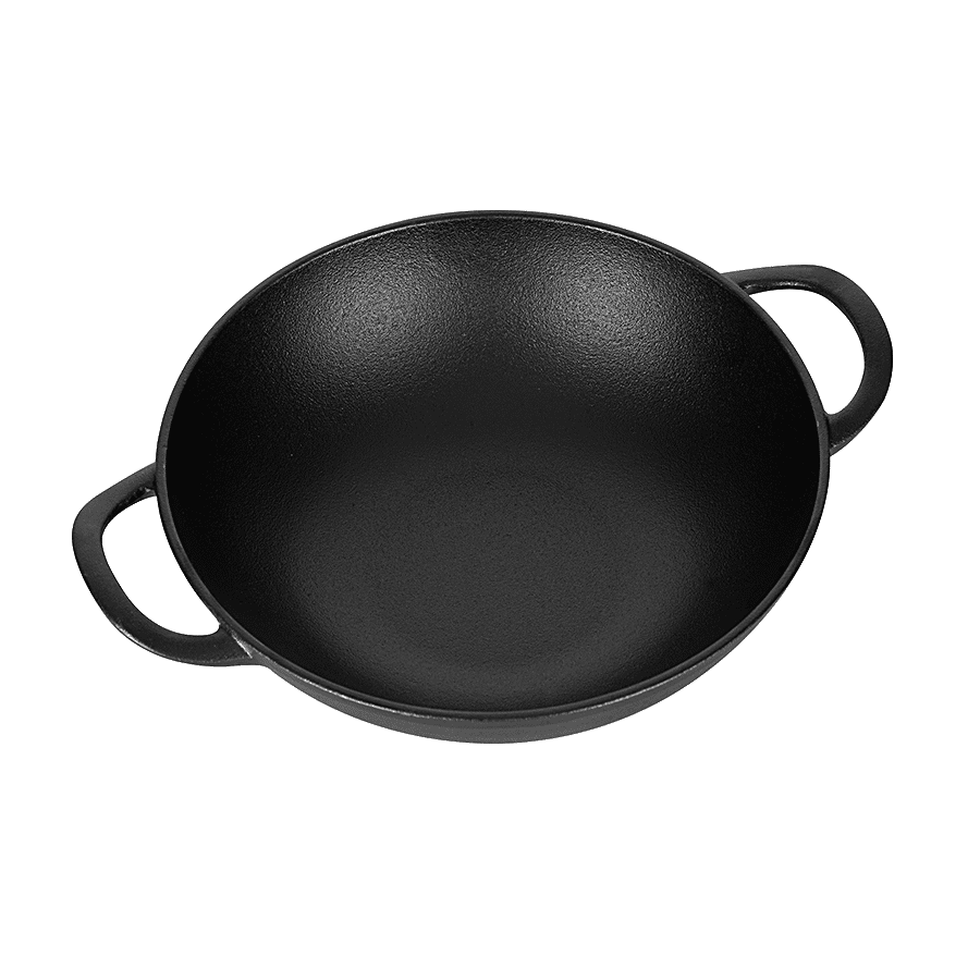 Petals Pre-Seasoned Cast Iron Kadai - With Handle