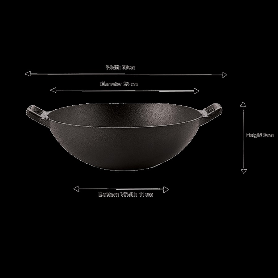 Petals Pre-Seasoned Cast Iron Kadai - With Handle