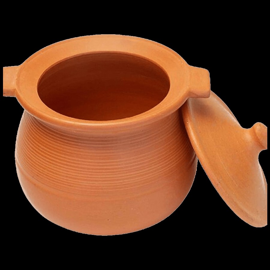 Platt Happy Earth Unglazed Terracotta Clay Handi Curry Pot - With Lid