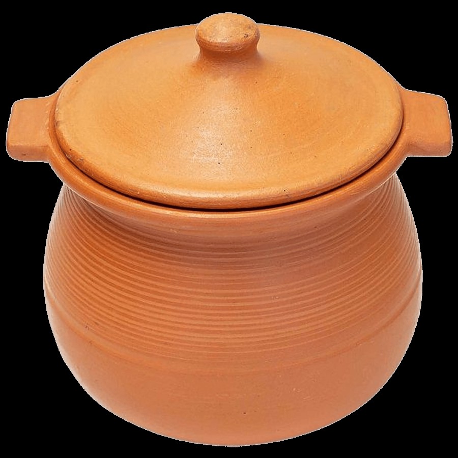 Platt Happy Earth Unglazed Terracotta Clay Handi Curry Pot - With Lid