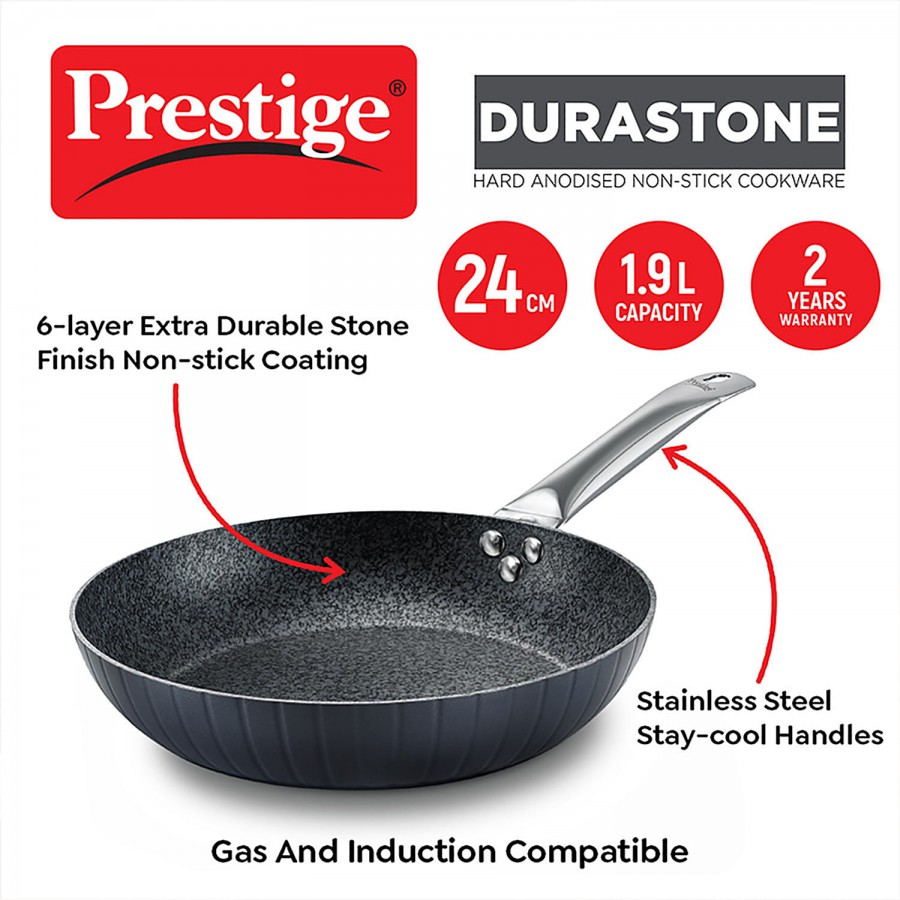 Prestige Durastone Hard Anodised 6 Layer Non-Stick Fry Pan - 24 cm