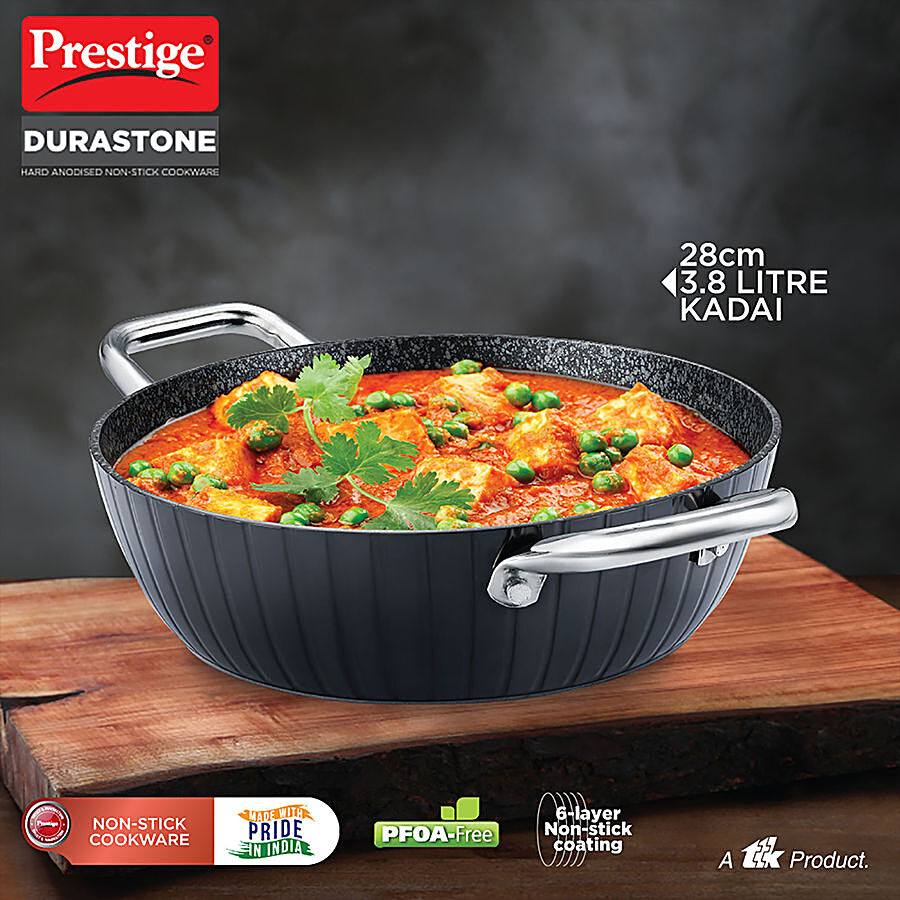 Prestige Durastone Hard Anodised 6 Layer Non-Stick Kadai - With Glass Lid