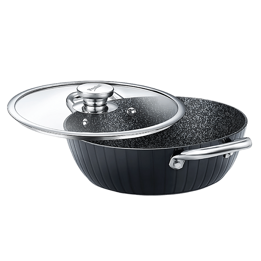 Prestige Durastone Hard Anodised 6 Layer Non-Stick Kadai - With Glass Lid