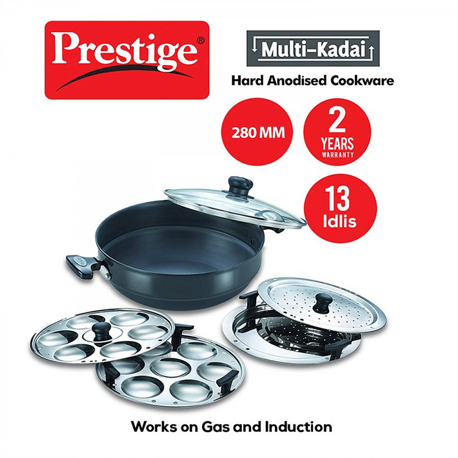 Prestige Hard Anodised Induction Base Multi-Kadai - With Glass Lid