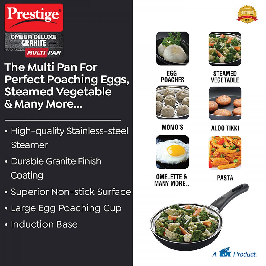 Prestige Omega Deluxe Granite Multi Pan - With Glass Lid