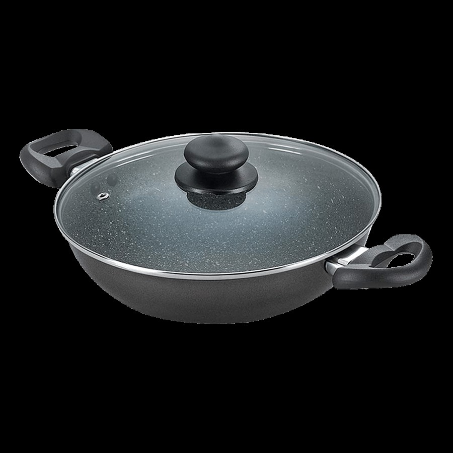 Prestige Omega Deluxe Granite Non-Stick Kadai - With Glass Lid