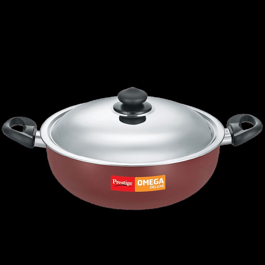 Prestige Omega Deluxe Stainless Steel Gas & Induction Compatible Non-Stick Kadai - With Lid