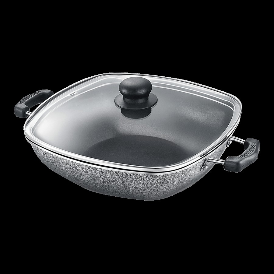 Prestige Omega Select Plus Aluminium Non-Stick Coating Square Base Kadai - With Glass Lid