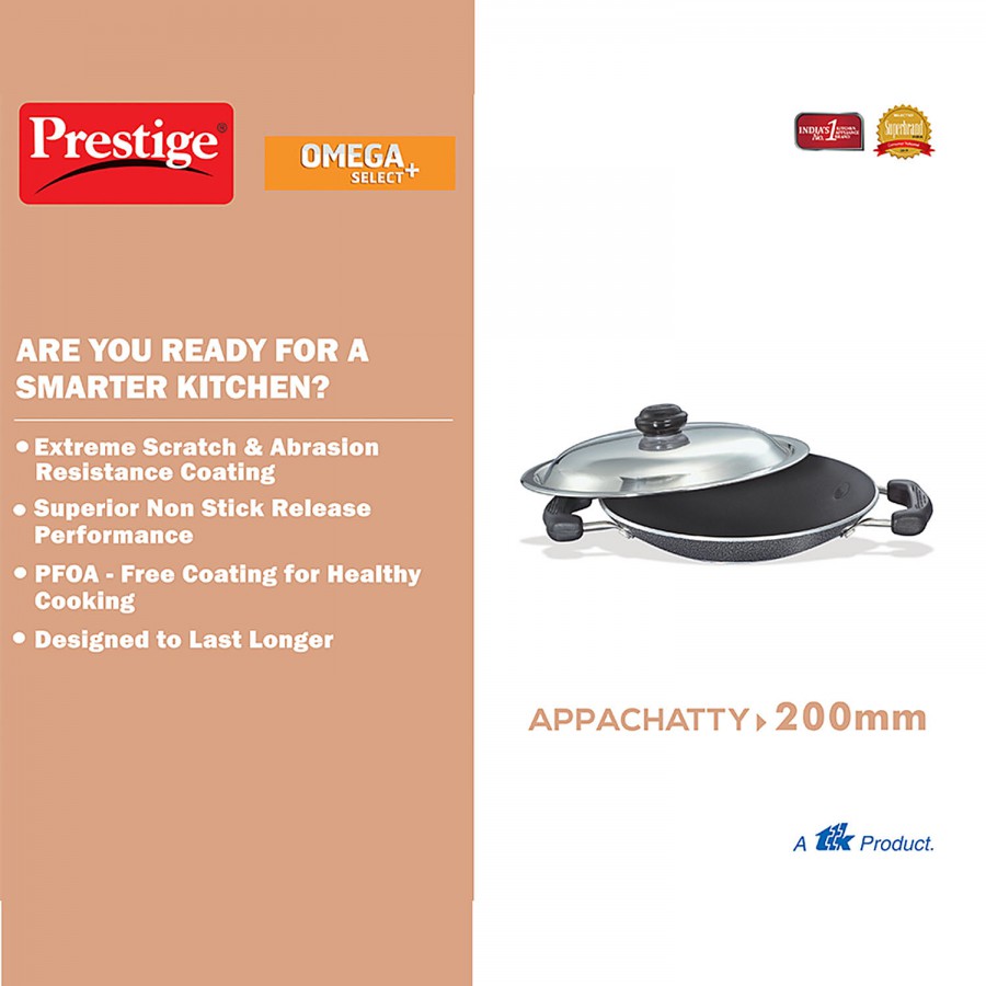 Prestige Omega Select Plus Aluminium Non-Stick Deep Appachetty With Lid - 20 cm