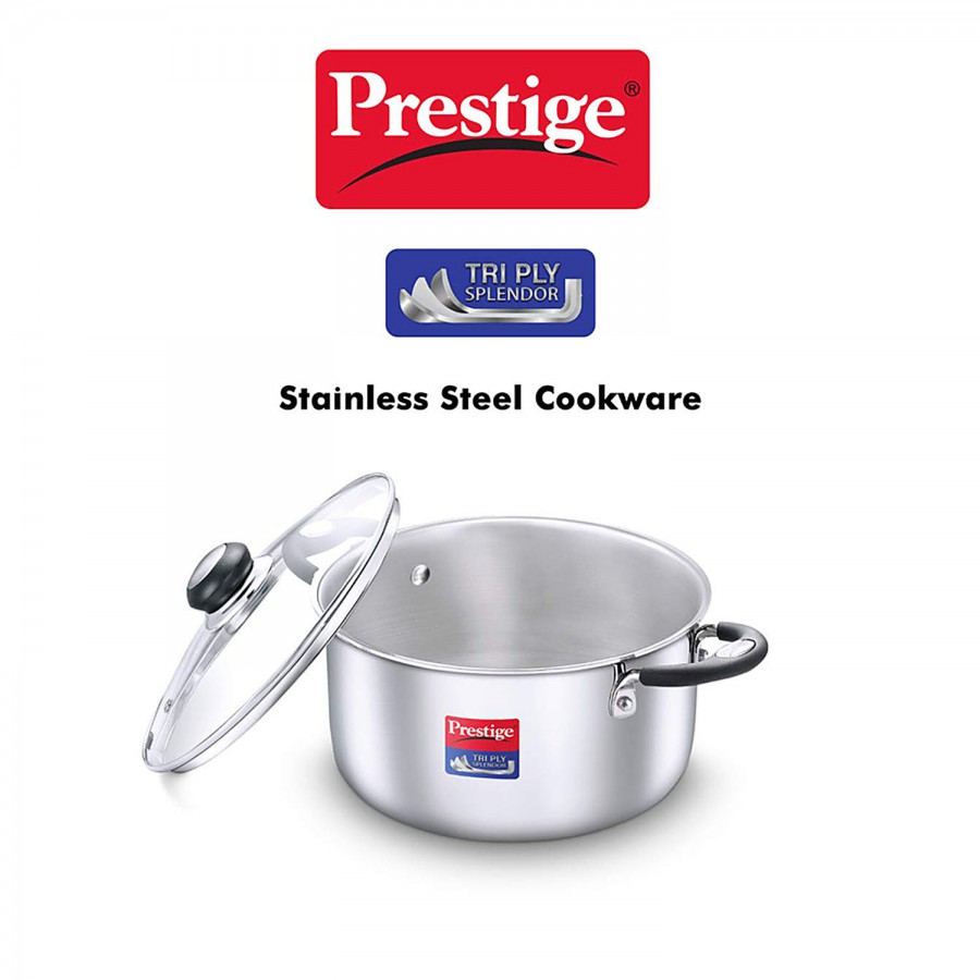 Prestige Tri Ply Splendor Stainless Steel Gas & Induction Compatible Casserole - With Glass Lid