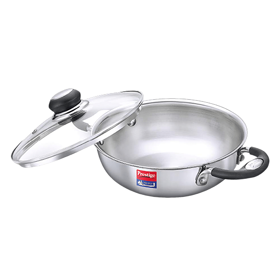 Prestige Tri Ply Splendor Stainless Steel Gas & Induction Compatible Kadai - With Glass Lid