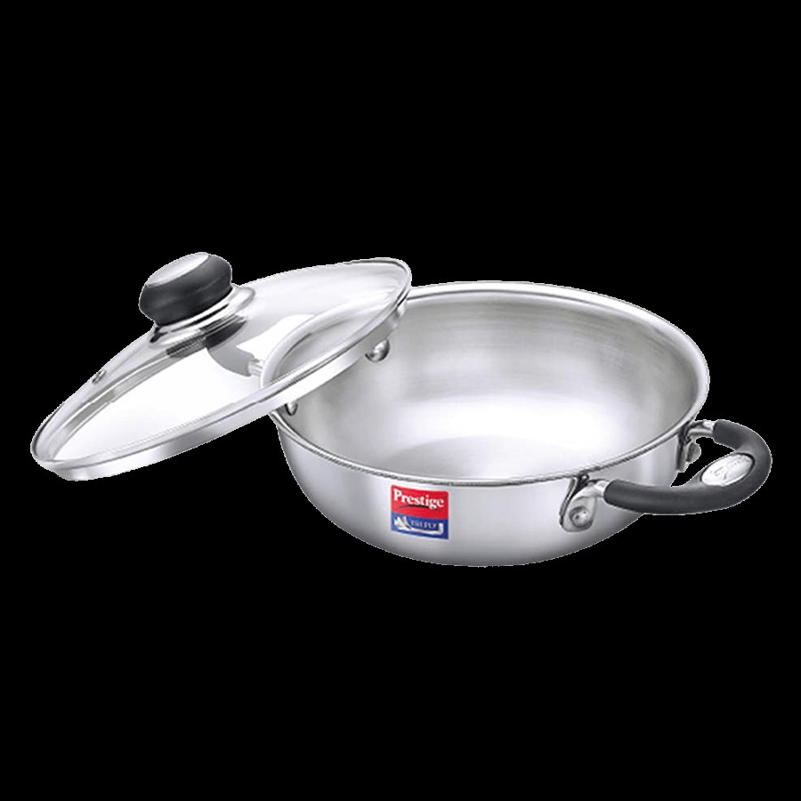 Prestige Tri Ply Splendor Stainless Steel Gas & Induction Compatible Kadai - With Glass Lid