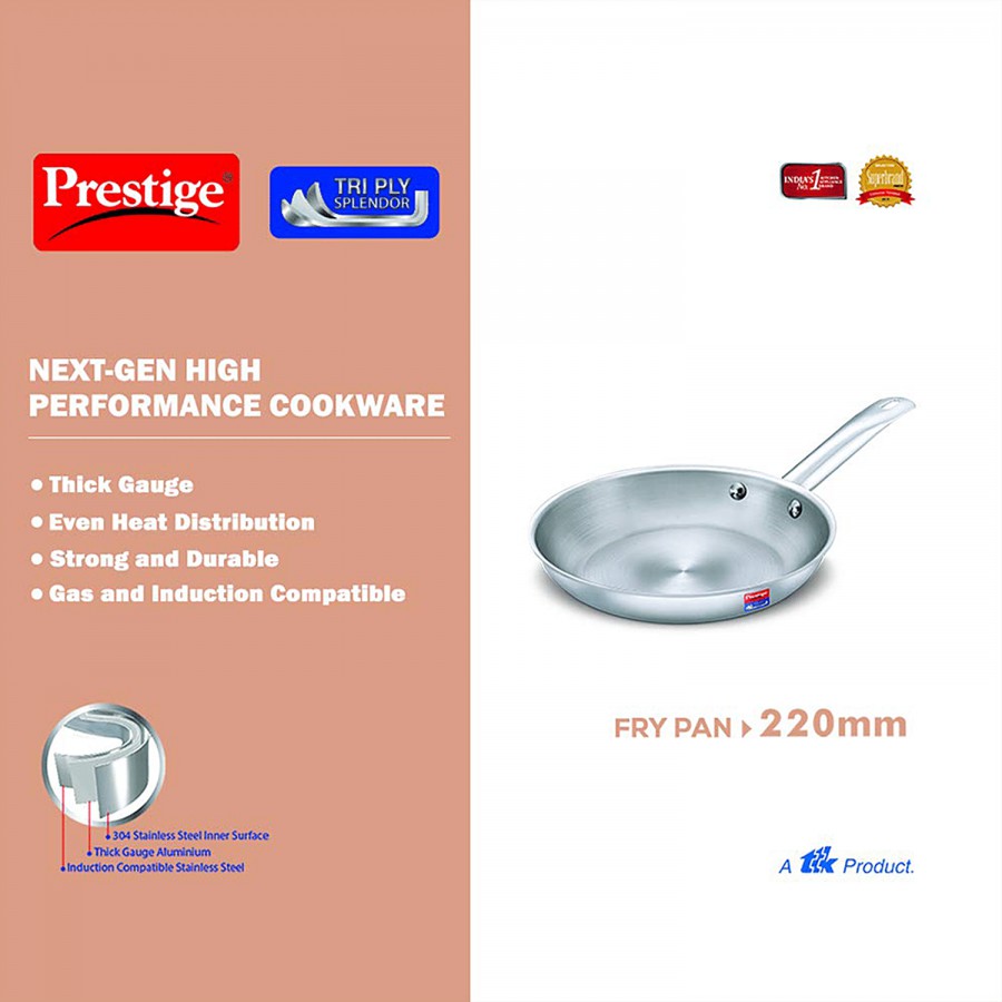 Prestige Tri-Ply Splendor Stainless Steel Thick Gauge Fry Pan - 22 cm