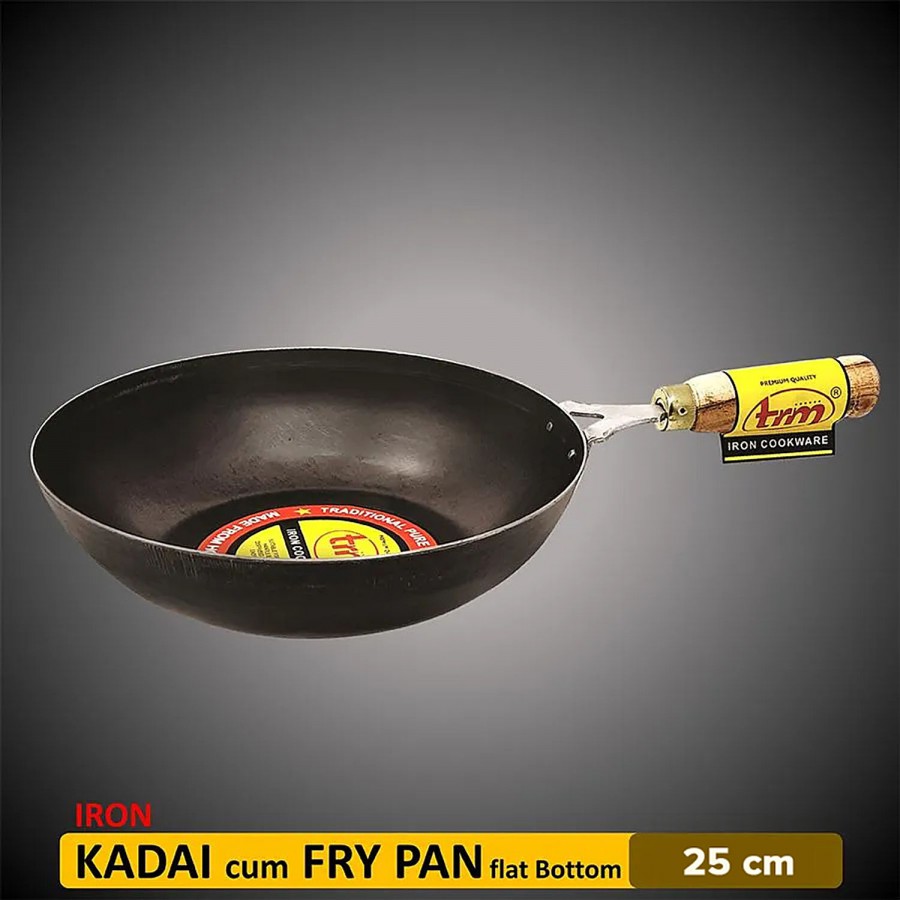 Trm Traditional Pure Iron Kadai Cum Flat Bottom Fry Pan - 26 cm