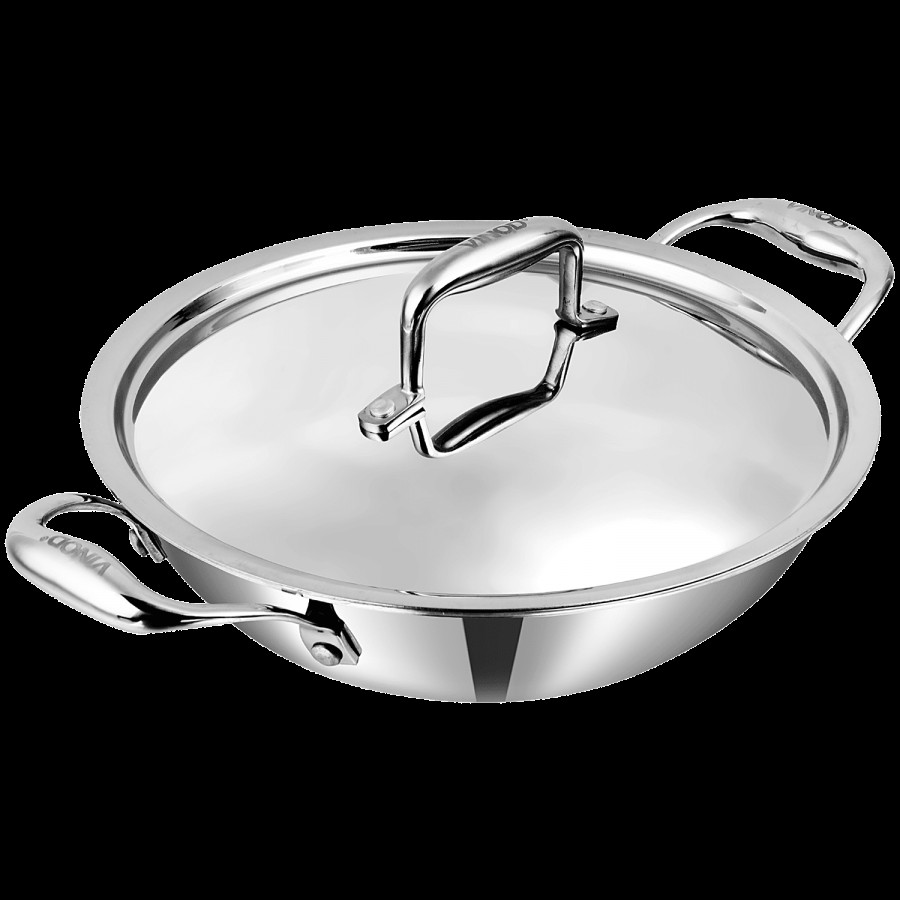 Vinod Platinum Non-Stick Stainless Steel Kadai - 3 Layer