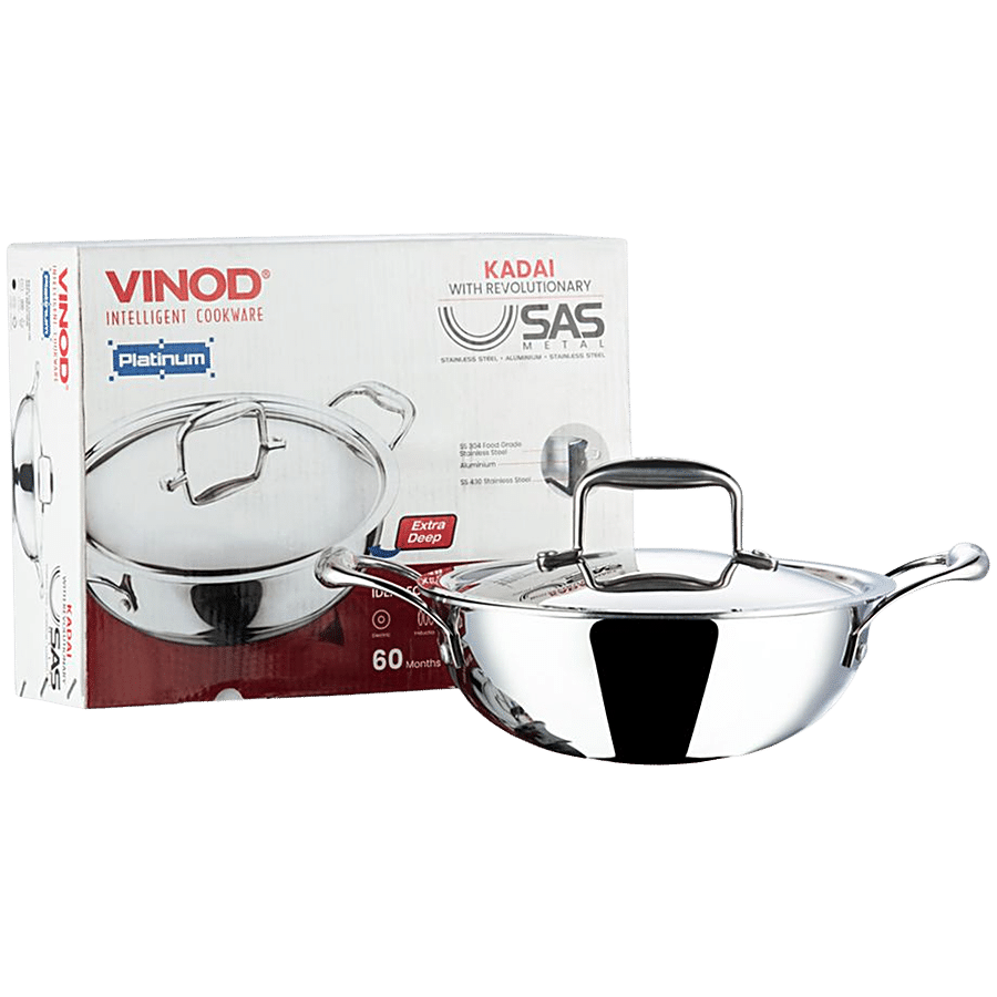 Vinod Platinum Stainless Steel Kadai - 3 Layer