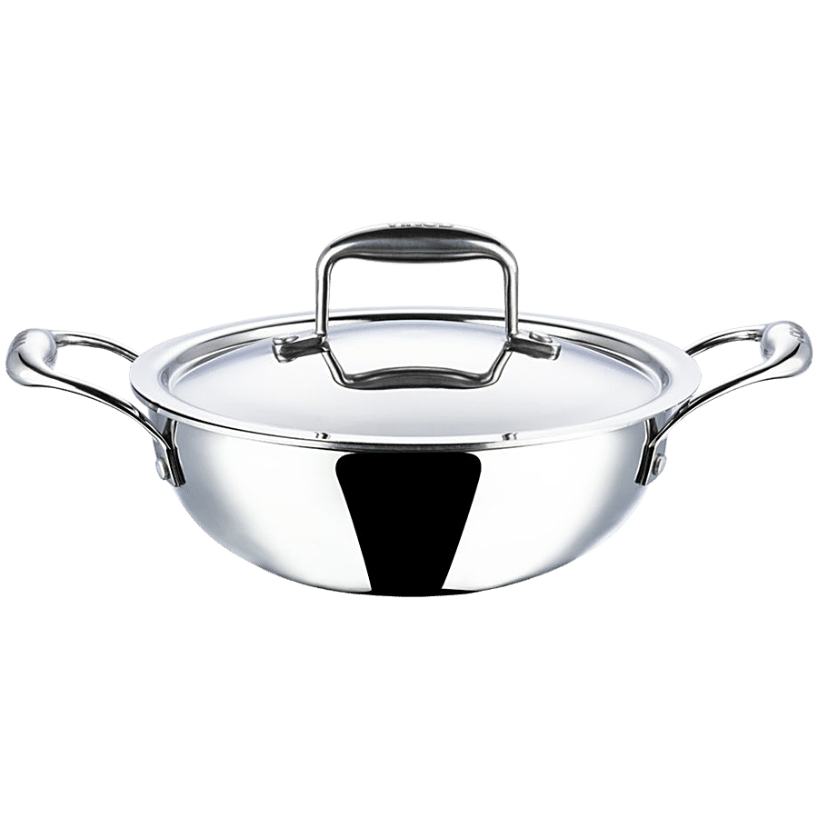 Vinod Platinum Triply Stainless Steel Kadai - 3 Layer