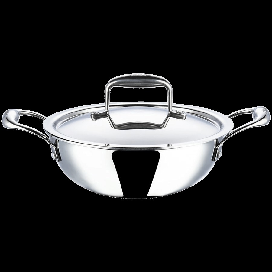 Vinod Platinum Triply Stainless Steel Kadai - 3 Layer