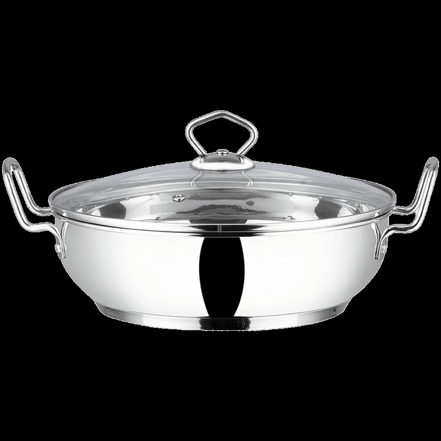 Vinod Stainless Steel Kadai - Induction Bottom & Glass Lid