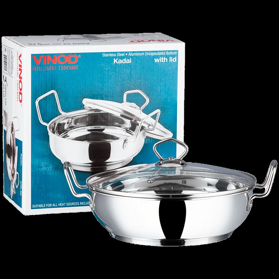 Vinod Stainless Steel Kadai - Induction Bottom & Glass Lid